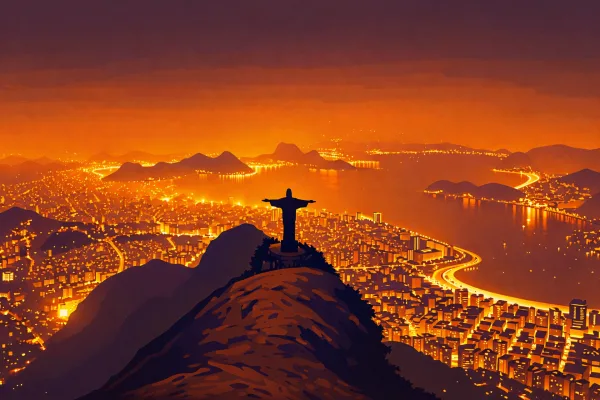 Vue nocturne de Rio de Janeiro avec le Christ Rédempteur illuminé