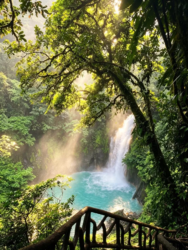 Cascade tropicale au cœur d'une forêt luxuriante avec bassin turquoise