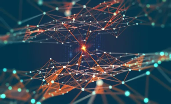 Réseau neuronal numérique abstrait représentant l'intelligence artificielle et les données