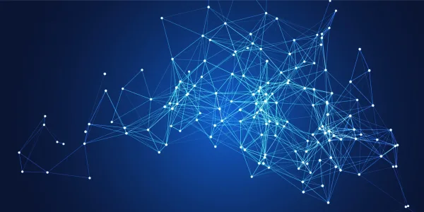 Réseau neuronal abstrait illustrant les connexions de l'intelligence artificielle
