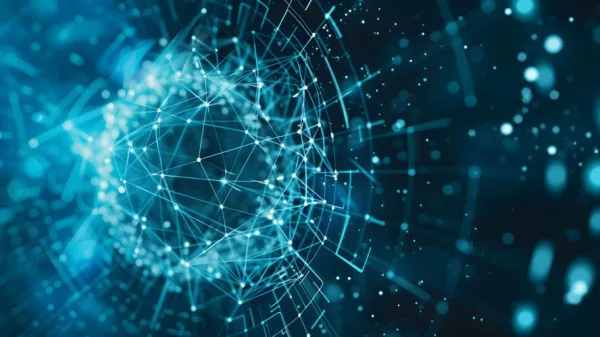 Sphère numérique représentant un réseau d'intelligence artificielle et de données connectées