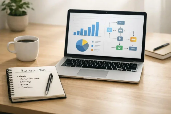 Business plan et analyse de données sur ordinateur portable pour entrepreneurs