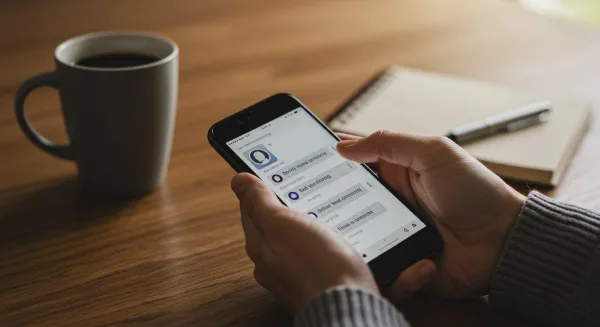 Personne consultant une application de gestion de communauté sur smartphone