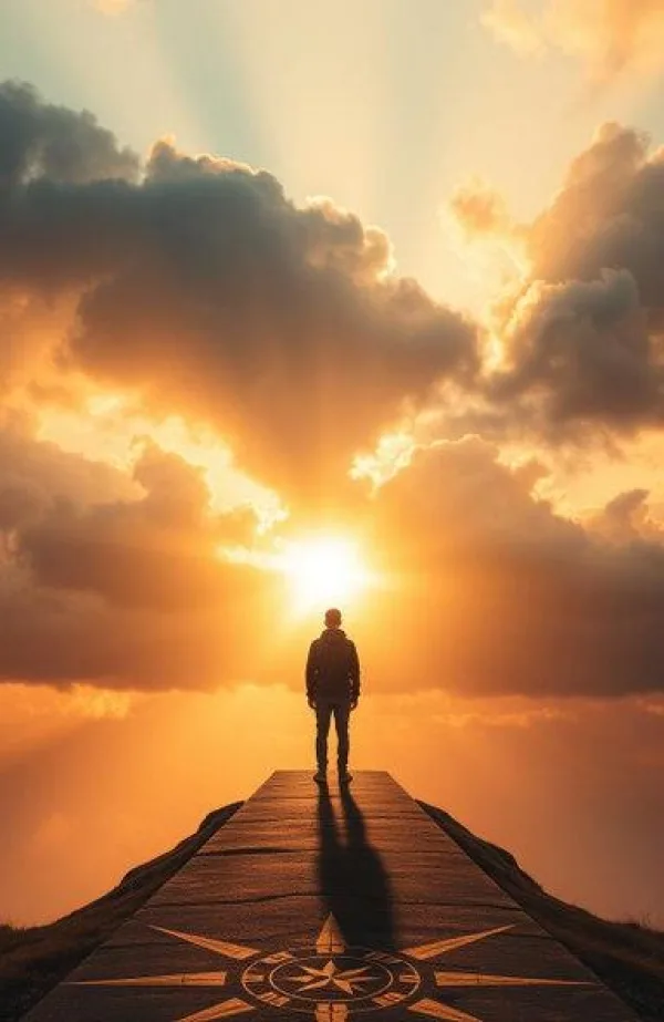 Silhouette avançant vers la lumière, symbole de confiance en soi, d'espoir et de transformation personnelle