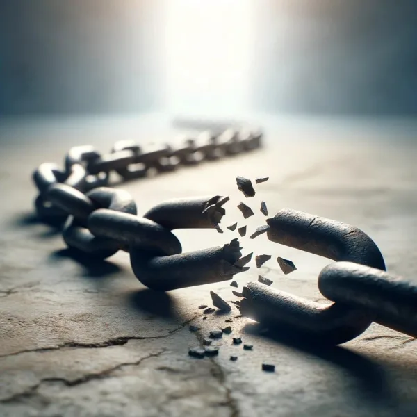 Chaîne brisée, symbole de liberté, de résilience et de dépassement de soi